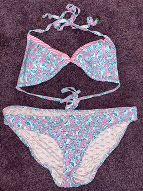 Pink & Turquoise Shell Print Bikini Set